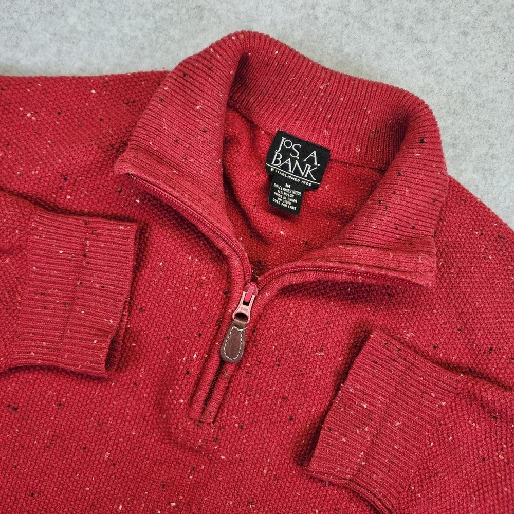 Jos A Bank Lambs‎ Wool Blend 1/4 Zip Sweater Mens M Speckled Red Mock Neck